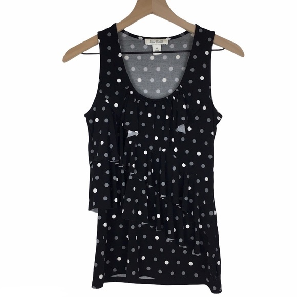 WHITE HOUSE BLACK MARKET Tank Top Sleeveless Blouse Ruffle Dot Stretchy Size XS - Picture 1 of 7